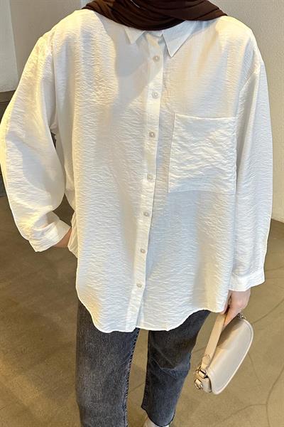 Tek Cep Oversize Gömlek Beyaz