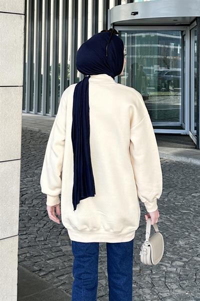 Üç İplikli Yarım Balıkçı Yakalı Basic Tunik Krem