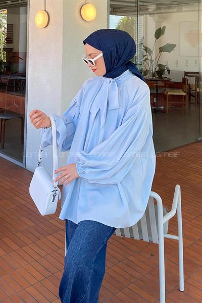 Yaka Fular Detaylı Gömlek Bebe Mavisi