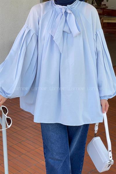 Yaka Fular Detaylı Gömlek Bebe Mavisi