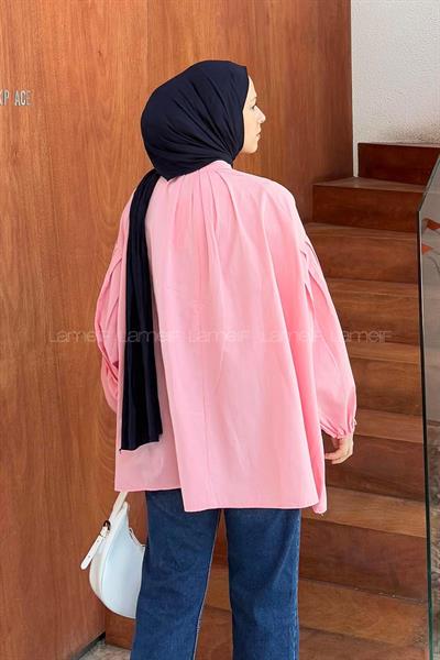 Yaka Fular Detaylı Gömlek Şeker Pembesi