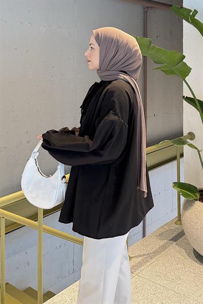 Yaka Fular Detaylı Gömlek Siyah