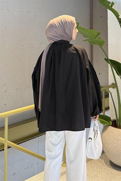 Yaka Fular Detaylı Gömlek Siyah