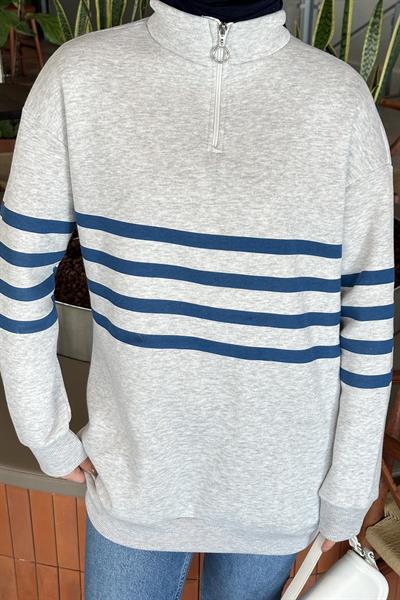 Yarım Fermuarlı Sweatshirt Tunik Gri