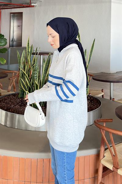Yarım Fermuarlı Sweatshirt Tunik Gri