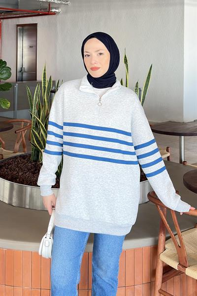 Yarım Fermuarlı Sweatshirt Tunik Gri