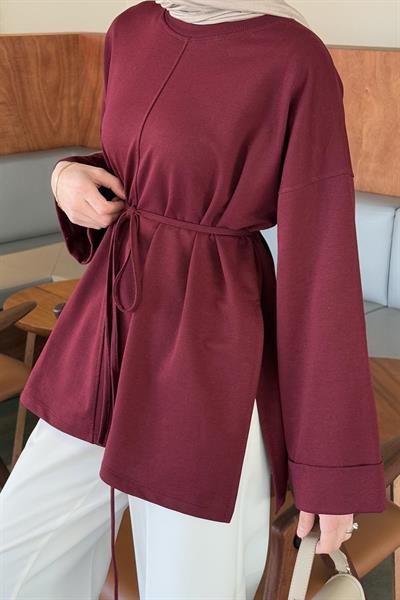 Yırtmaç Detaylı Sweat Bordo