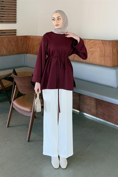 Yırtmaç Detaylı Sweat Bordo