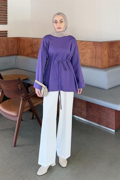 Yırtmaç Detaylı Sweat Mor