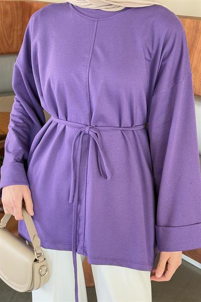 Yırtmaç Detaylı Sweat Mor