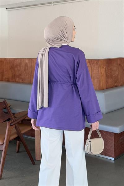 Yırtmaç Detaylı Sweat Mor