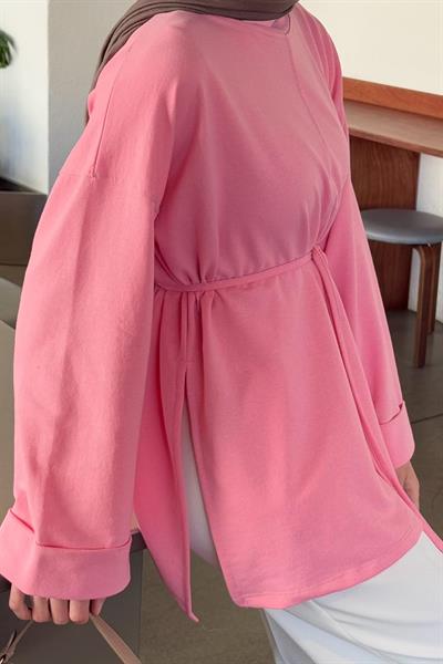 Yırtmaç Detaylı Sweat Pembe