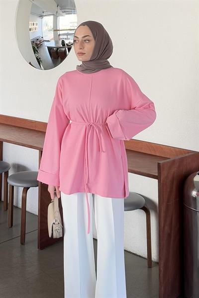 Yırtmaç Detaylı Sweat Pembe