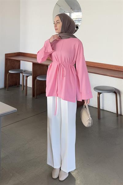 Yırtmaç Detaylı Sweat Pembe