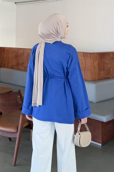 Yırtmaç Detaylı Sweat Saks Mavisi
