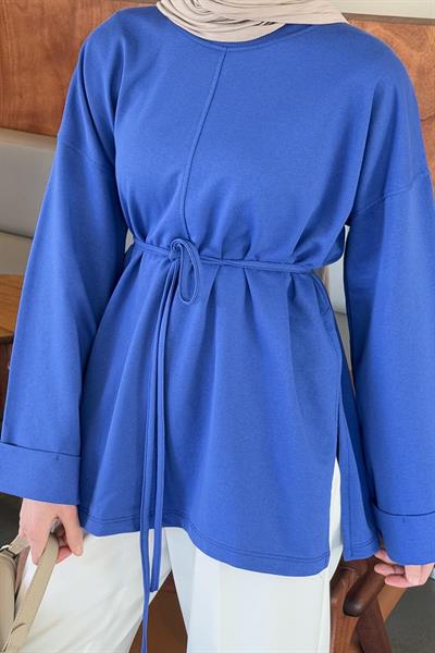 Yırtmaç Detaylı Sweat Saks Mavisi