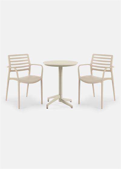 TİLİA BİSTRO SET MOON MASA SABİT Ø60 CM YUVARLAK - LOUİSE-XL KOLTUK