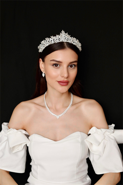 Keyli Model Cam Taşlı Gelin Tacı