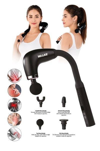 Walke Reach Pro Şarjlı Uzun Saplı Masaj Tabancası 4 Başlıklı Derin Doku Masaj Aleti V-02