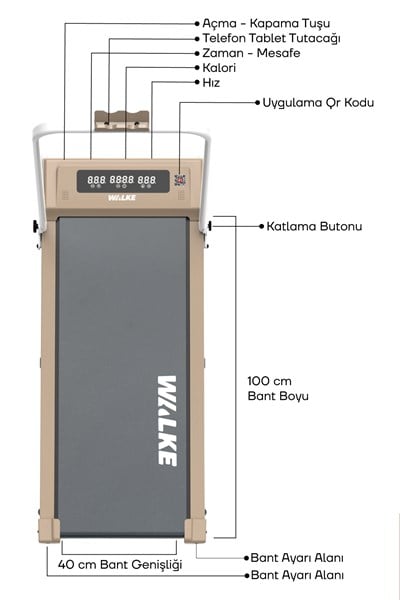 Walke W-fit Brown Bluetoothlu Uygulamalı Uzaktan Kumandalı Koşu Bandı Yürüyüş Bandı Kahverengi