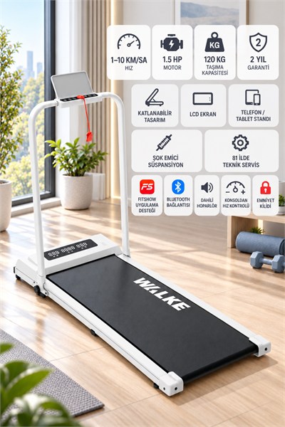 Walke W-Fit Plus Koşu Bandı Beyaz Dahili Hoparlörlü Hız Kontrollü Uygulamalı