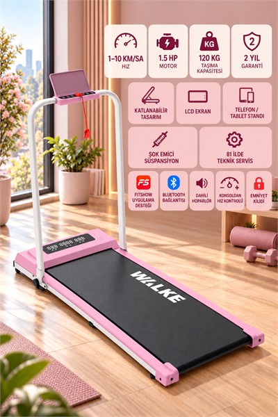 Walke W-Fit Plus Koşu Bandı Pembe Dahili Hoparlörlü Hız Kontrollü Uygulamalı