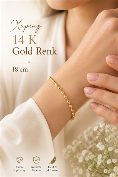 14K Gold Renk Dorika Topçuklu Kadın Bileklik 18 cm