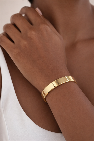 14K Gold Rodyum Kaplama Düz Bombe Minimal Gold Bilezik