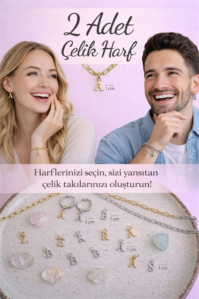 2 Adet Çelik Harf Charm (Gold & Silver)