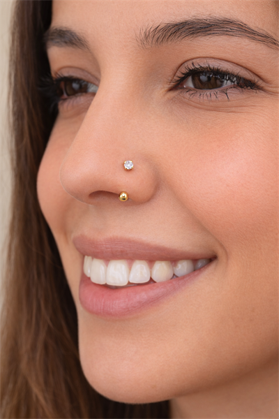 316 L Çelik Burun Piercingi Zirkon Taşlı Smiley Yarım Halka Piercing