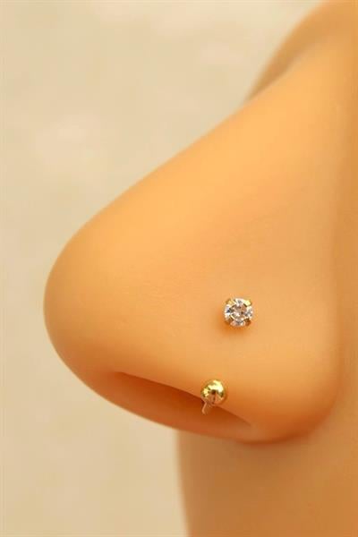 316 L Çelik Burun Piercingi Zirkon Taşlı Smiley Yarım Halka Piercing