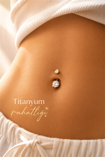 8 mm Tektaş Titanyum Göbek Piercing – Zirkon Taşlı