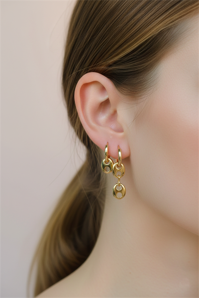 Asimetrik Rose Gold Zincir Charm Halka Küpe