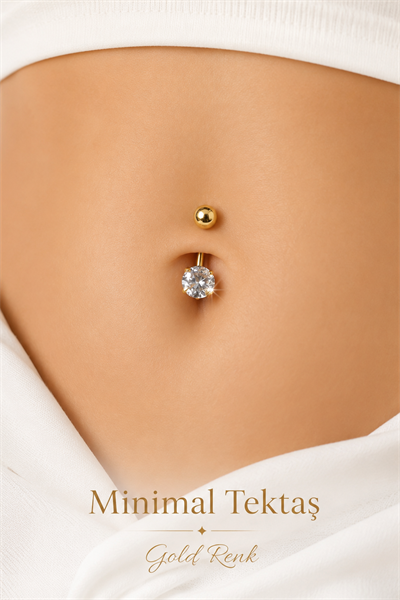 Çelik Minimal Tektaş Göbek Piercingi Zirkon Taşlı