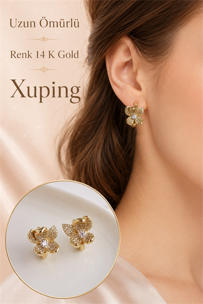 Çiçek Taşlı Halka Küpe Xuping 14K Gold Renk Uzun Ömürlü Küpe