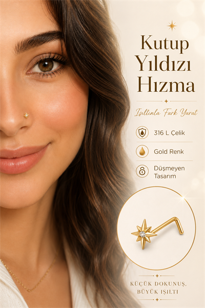 Düşmeyen L Model Kutup Yıldızı Çelik Burun Hızması 316L Zirkon Taşlı