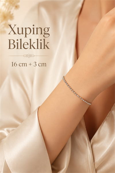 Gümüş Renk Topçuklu Kadın Bileklik 16 cm + 3 cm