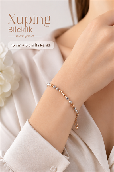 İki Renkli Dorika Topçuklu Kadın Bileklik 16 cm + 5 cm