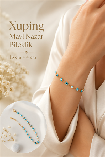 Mineli Mavi Nazar Boncuklu Kadın Bileklik 16 cm + 3 cm