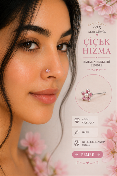 Minimal Çiçek Hızma Renkli Taşlı Burun Piercing