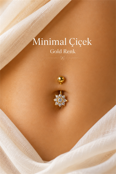 Minimal Çiçek Zirkon Taşlı Çelik Göbek Piercingi