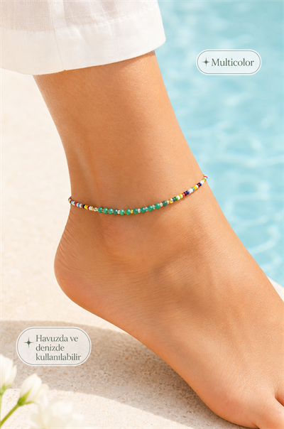 Multicolor Renkli Boncuk Halhal Havuz Deniz Kullanıma Uygun Yazlık Halhal