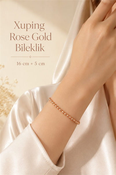 Rose Gold Dorika Topçuklu Kadın Bileklik 16 cm + 5 cm