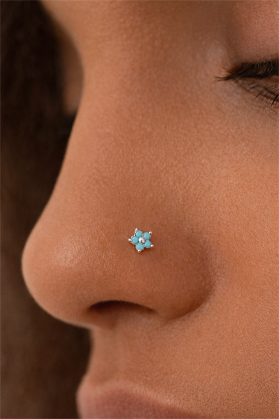 Turkuaz Taşlı Çiçek Figürlü Gümüş Burun Hızma