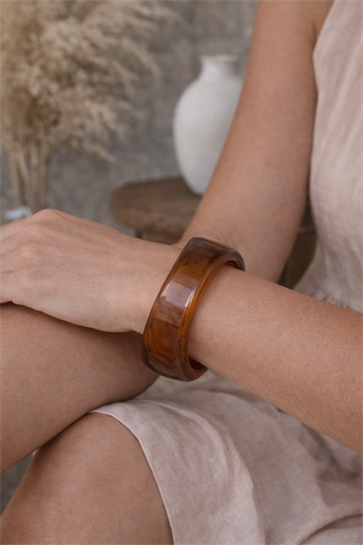 Vintage Bilezik Kahve Kemik Görünümlü Asimetrik Akrilik Bilezik