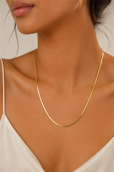Xuping 14K Gold Renk Oval Yılan Zincir Kolye Tok Akıcı Parlak Duruş 50 cm