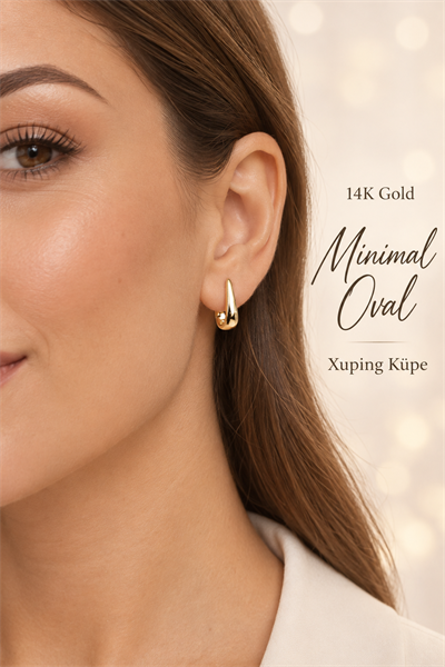 Xuping Mini Oval Halka Küpe 14K Gold Renk Minimal Küpe 1 Çift
