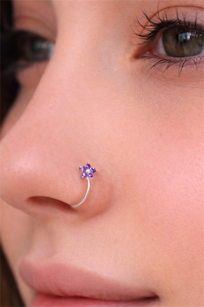 Zirkon Taşlı Çiçek Figürlü Gümüş Burun Halkası Hızma