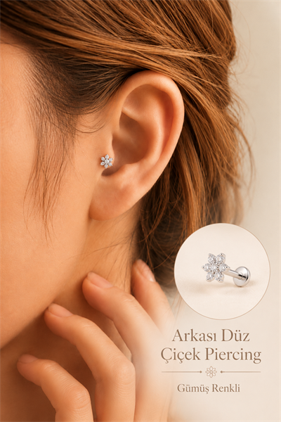 Zirkon Taşlı Çiçek Piercing 316L Çelik Barlı
