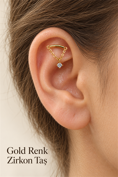 Zirkon Taşlı Zincirli Helix Flat Piercing Kıkırdak Upper Helix 1 Adet